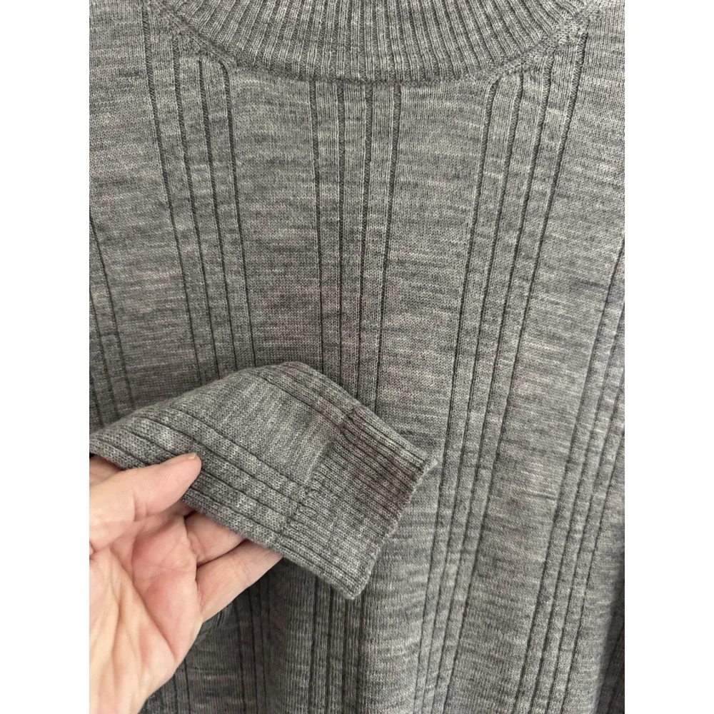Amber Stone Merino Wool Sweater Women‎ Sz S Gray Ribbed Mock Neck New Wool